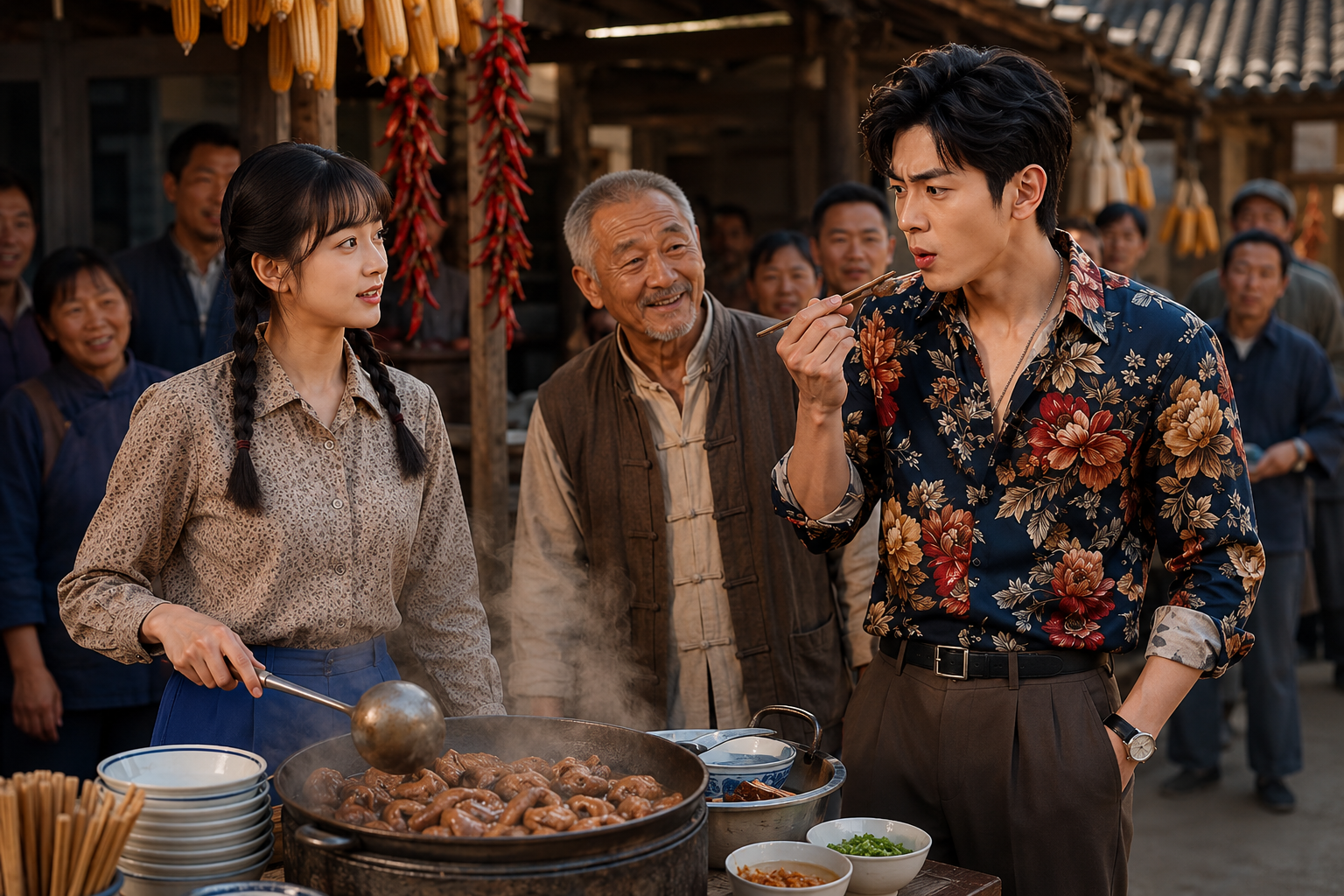 เจียงหนิงขายไส้หมูตุ๋นให้คุณชายเสิ่นซูไป๋ชิมกลางตลาด